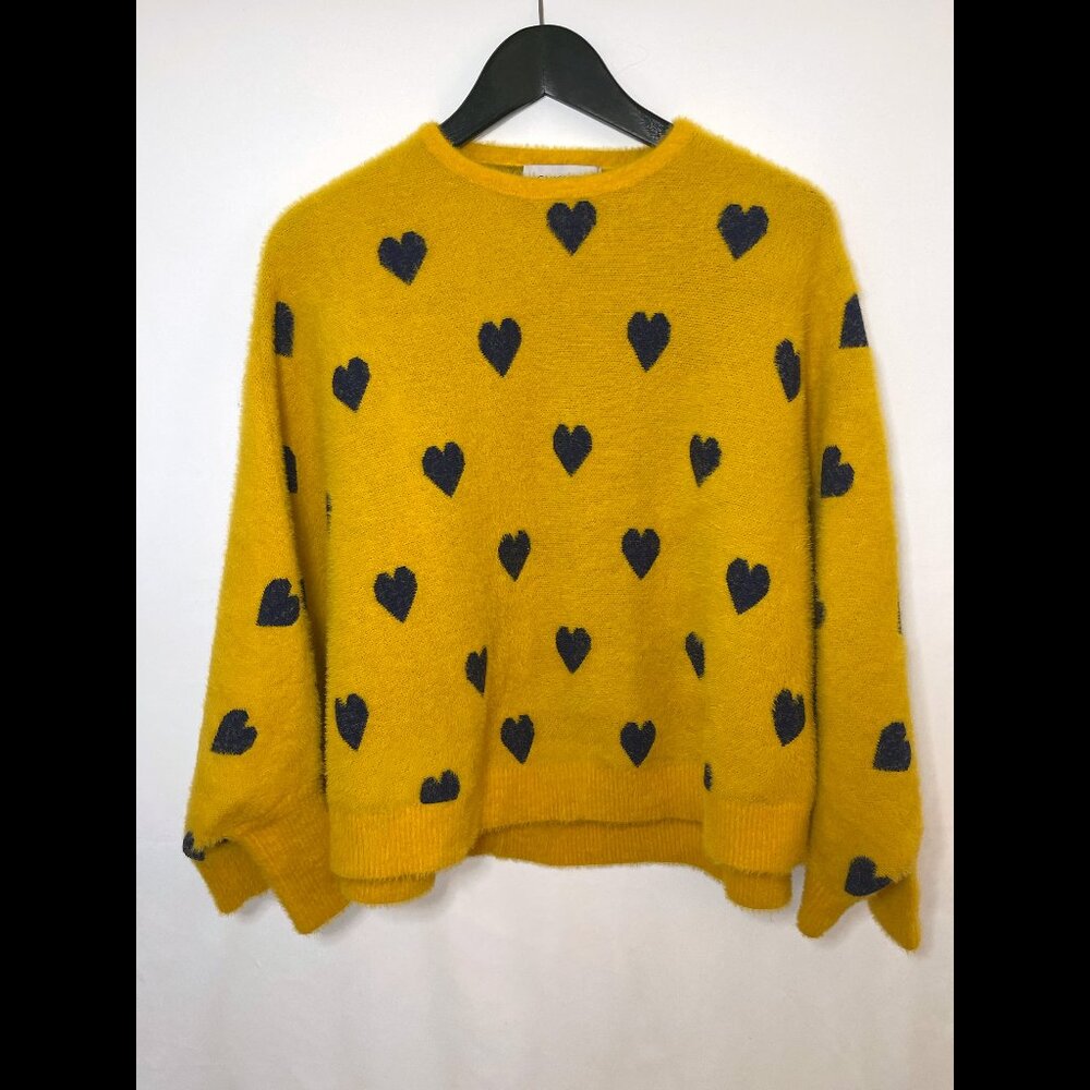 SUPER SOFT Yellow Sweater with Black Hearts (one size)